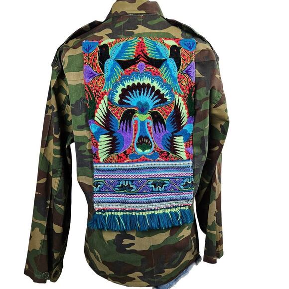 NEW Tricia Fix Upcycled Camo Shirt XS Embroidered Boho Army Teal OOAK NWT - Picture 1 of 15